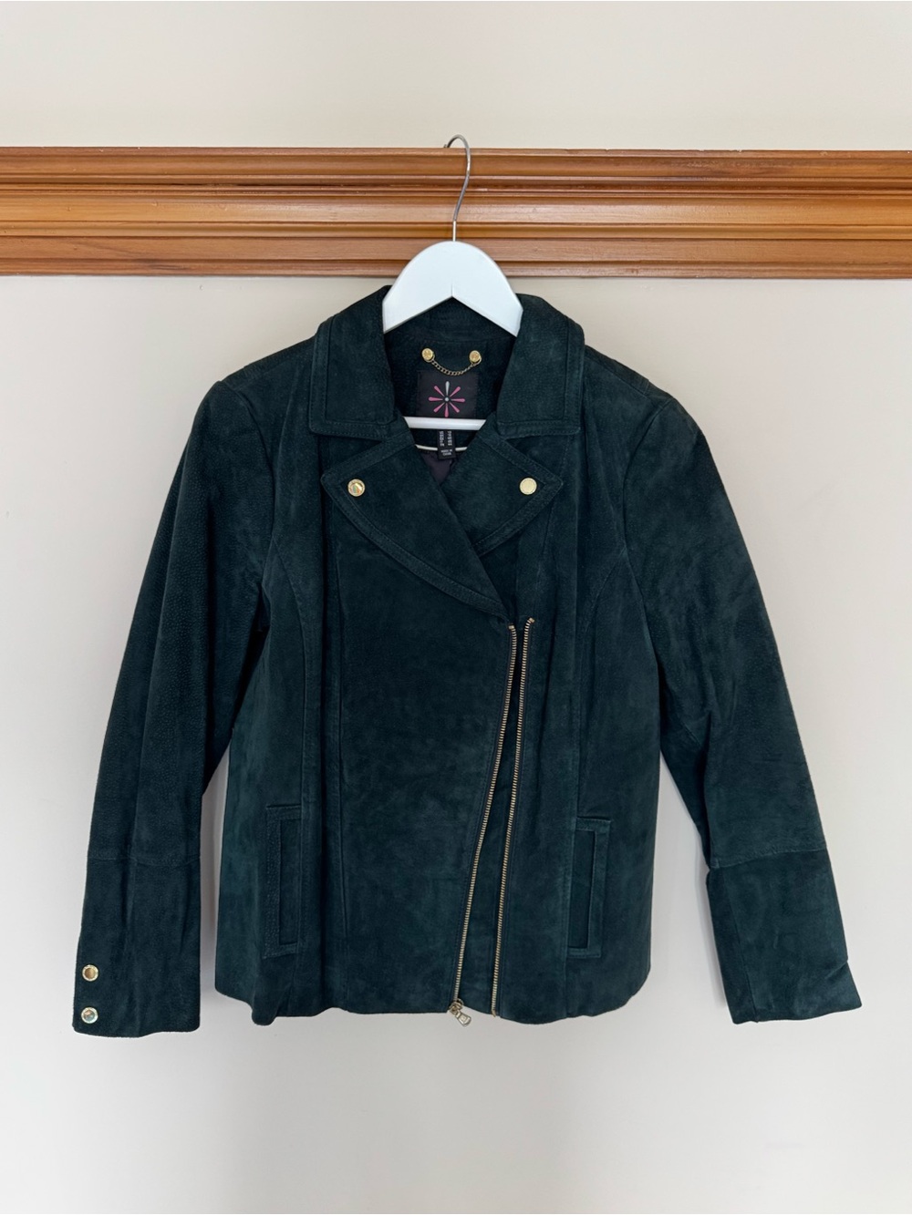 Isaac Mizrah Asymmetric Zip Jacket - Forest Green Suede